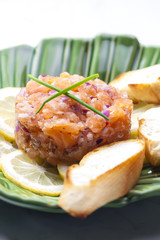 salmon tartar with red onion
