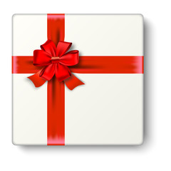 Realistic gift icon with red ribbon an bow
