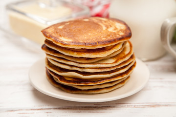 High pile of delicious pancakes