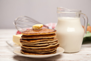 High pile of delicious pancakes