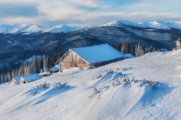 abandoned farm in winter