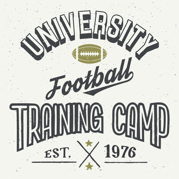 University football training camp. T-shirt typographic design in vintage style