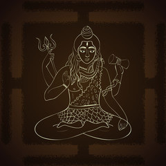 Lord Shiva. Hindu gods vector illustration. Indian Supreme God Shiva sitting in meditation.