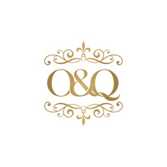 O&Q Initial logo. Ornament ampersand monogram golden logo