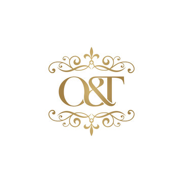 O&T Initial logo. Ornament ampersand monogram golden logo