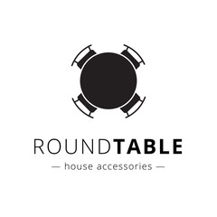 Vector minimalistic black round table with chairs logo.