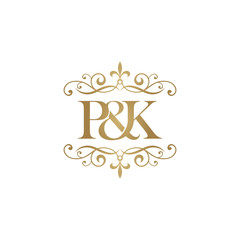 P&K Initial logo. Ornament ampersand monogram golden logo