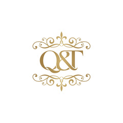 Q&T Initial logo. Ornament ampersand monogram golden logo