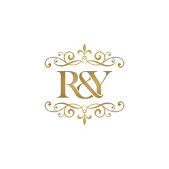 R&Y Initial logo. Ornament ampersand monogram golden logo - obrazy, fototapety, plakaty