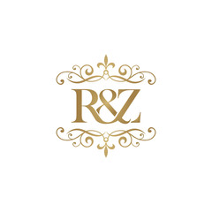 R&Z Initial logo. Ornament ampersand monogram golden logo