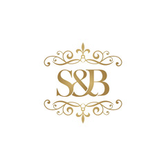S&B Initial logo. Ornament ampersand monogram golden logo