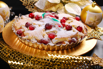 Fototapeta na wymiar christmas apple pie with cranberry in glamour style
