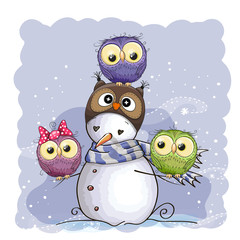 Obraz premium Snowman and Owls