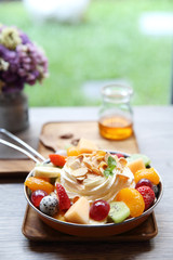 crape cake with fruit