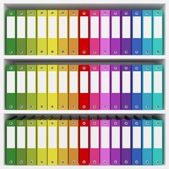 colorful office folders on the shelves 