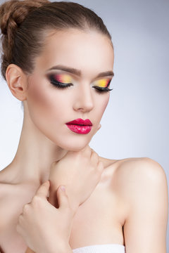 beautiful woman with bright makeup portrait