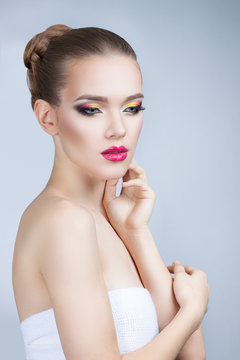 beautiful woman with bright makeup portrait