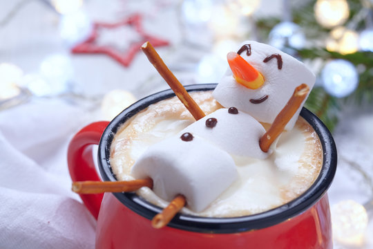 Hot chocolate with melted snowman