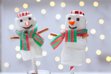 Chocolate dipped marshmallow snowman