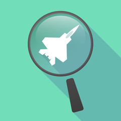 Long shadow magnifier vector icon with a combat plane © jpgon