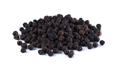 Black pepper seeds  top on white background