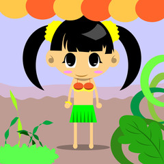 The vector illustration create in illustrator with cute girl