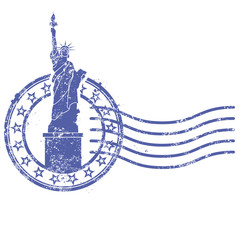 Grunge round stamp with Statue of Liberty - landmark of New York and USA © Anna