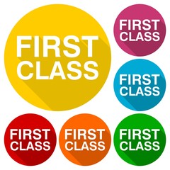 First class icons set with long shadow