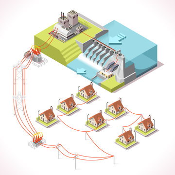 Energy Infographic Isometric Vector hydroelectric water