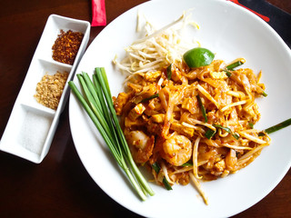 Thai food, stir-fried rice noodles (Pad Thai).