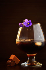 Glasses of whiskey rum with ice cubes