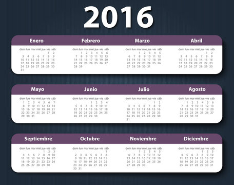 Calendar 2016 year vector design template in Spanish.