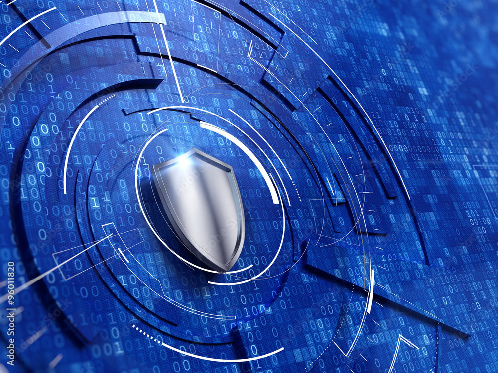 Aufkleber security concept - shield on digital code background