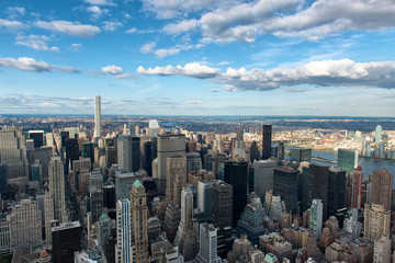 Overview of New York City with Blue Sky and Clouds
