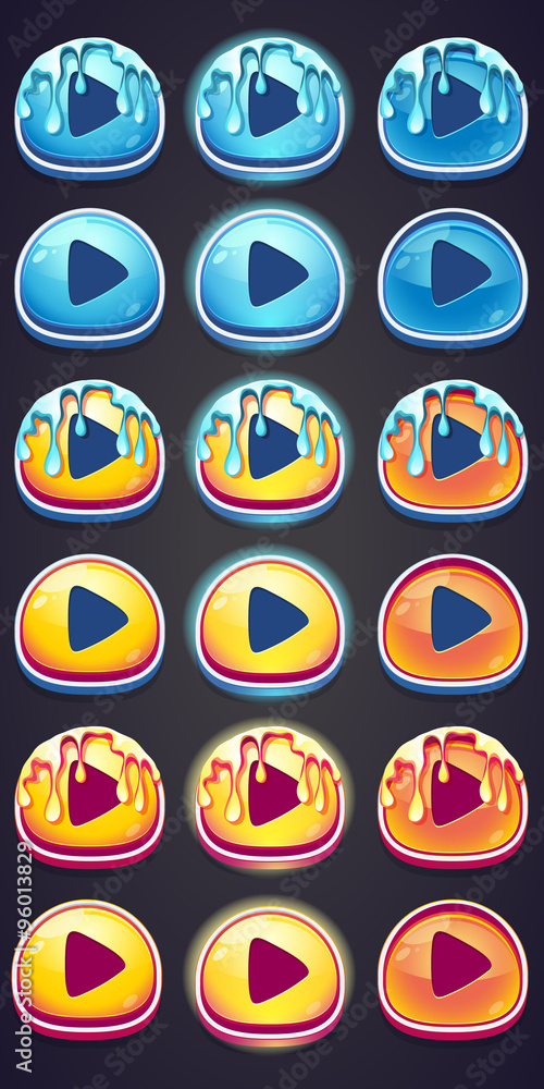 Poster set pressing buttons for game in style marmalade