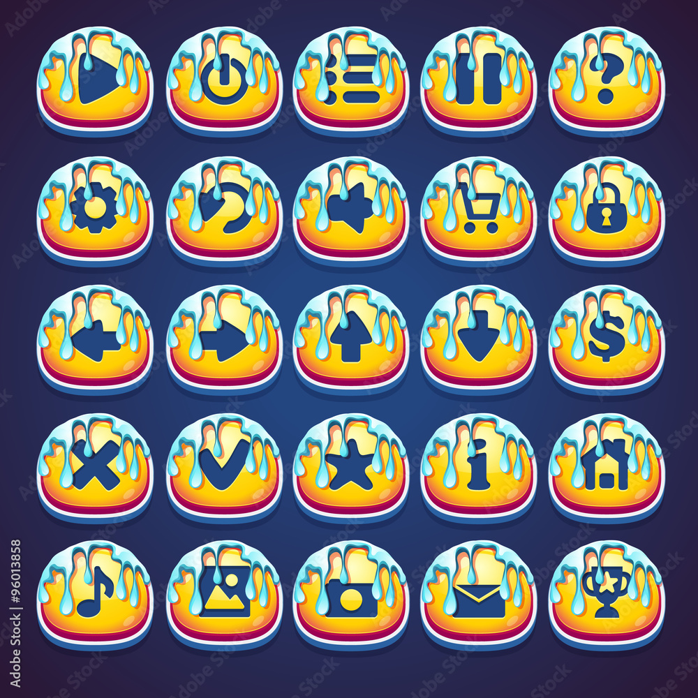 Poster set honeyed buttons for web video game in style marmalade