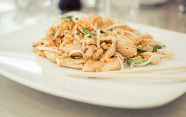 Food from thailand. close up on pad thai