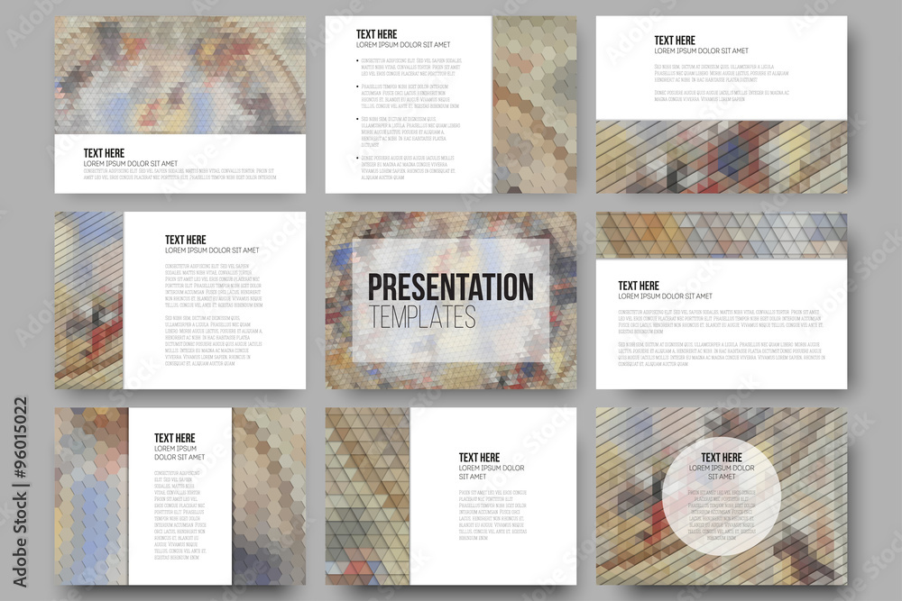 Poster set of 9 templates for presentation slides. catholic church inside. abstract multicolored background