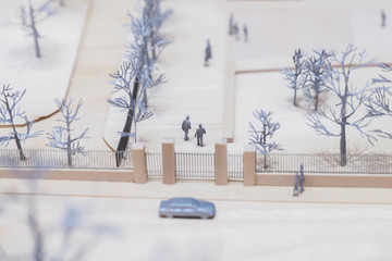 miniature figures and model street, winter
