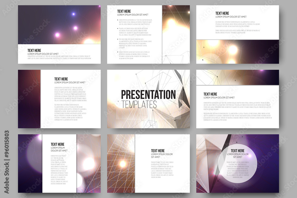 Poster set of 9 vector templates for presentation slides. colorful graphic design, abstract background