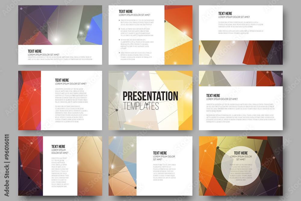 Poster set of 9 vector templates for presentation slides. colorful graphic design, abstract background