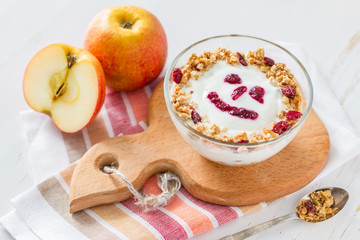 Granola and yogurt with smile face
