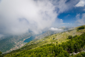 Aerial view on Boka Kotor bay from the Lovcen mountains