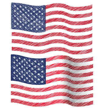 Waving Hand Draw Sketch Flag of United State of America