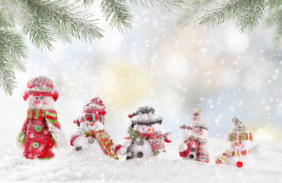 Christmas background with snowman