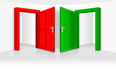 grüne und rote Tür. Eingang und Ausgang