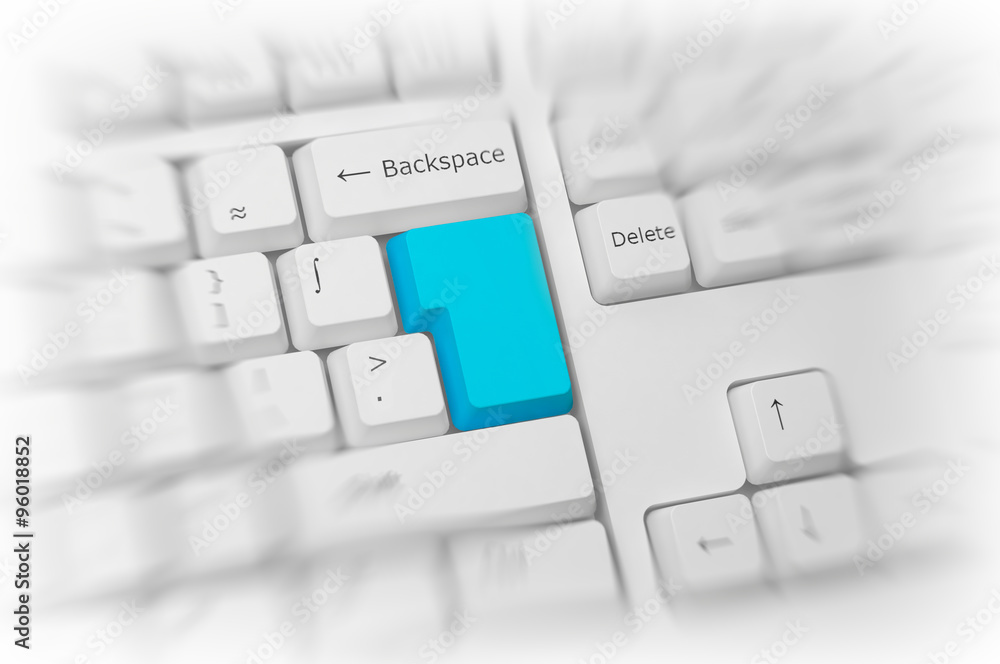 Poster white computer keyboard with blue key