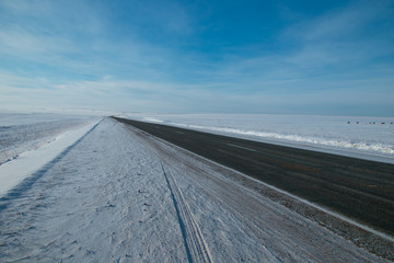 Winter asphalt road