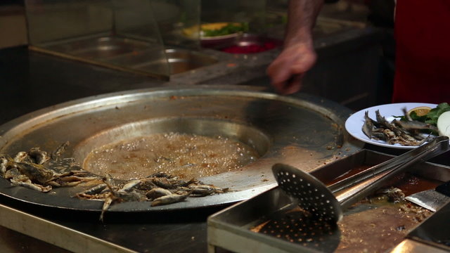 Grilled fish is one of the most popular street food in Istanbul,Turkey.