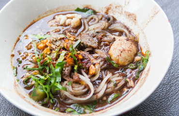 Close up thai spicy pork noodle